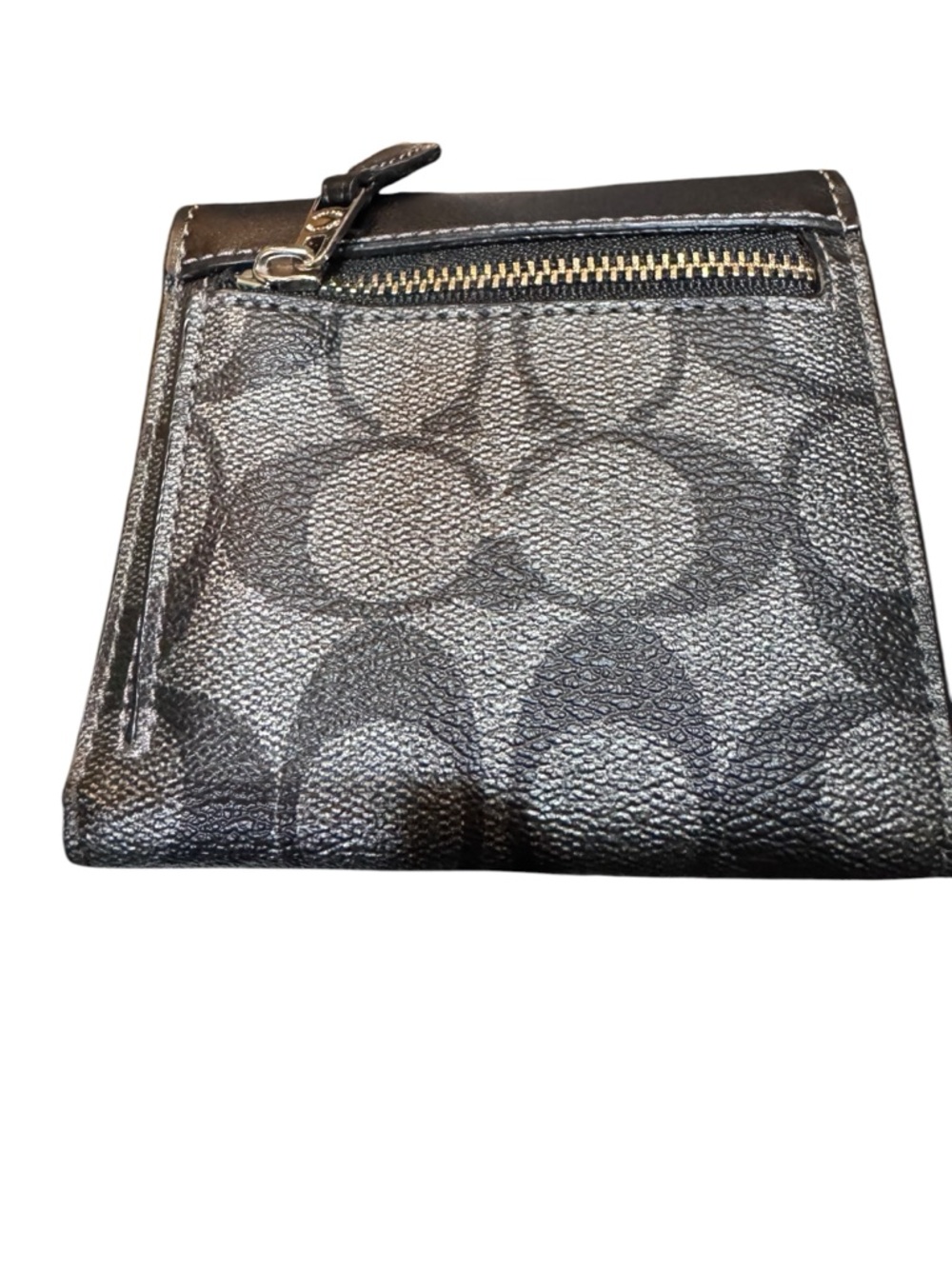 Coach Small Black Trifold Signature Canvas Wallet - Picture 2 of 15